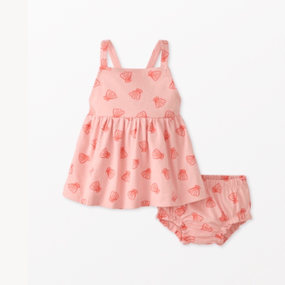 Hanna Andersson Pink Seashell Overall Dress and Bloomers. NWOT